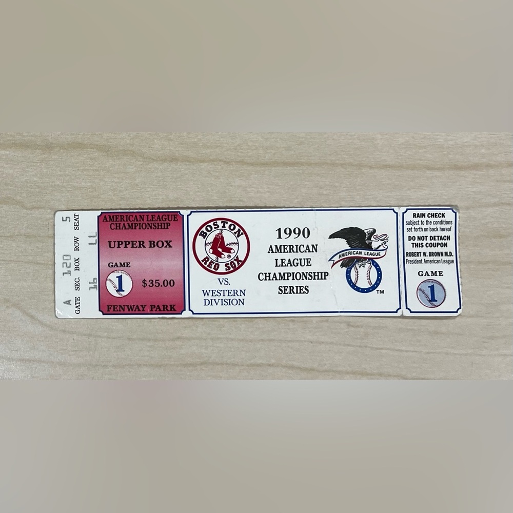 1990 ALCS Game 1 Ticket Stub Fenway Park Red Sox vs A’s MLB Vintage